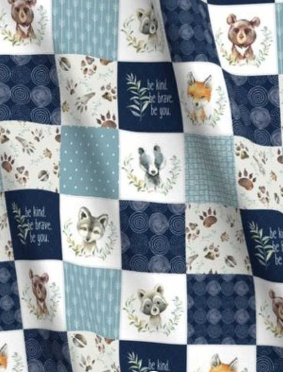 'Be Kind, Be Brave, Be you Woodland' Patchwork Minky Panel 140cm x 90cm