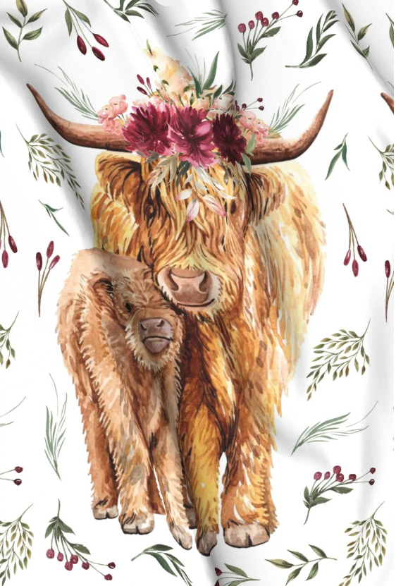'Mama & Me ' Highland Cow Minky Panel 140cm x 95cm