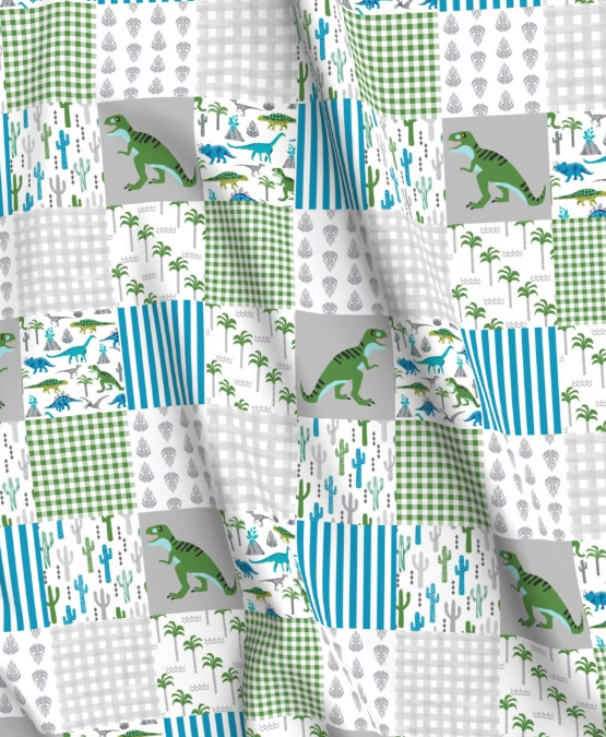 'Dino Roar ' Patchwork Minky Panel 140cm x 90cm wof