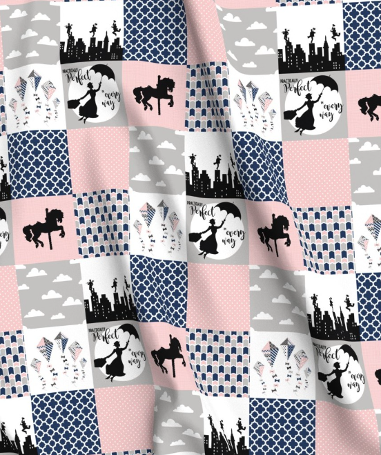 'Practically Perfect ' Patchwork Minky Panel 1.3m x 85cm wof