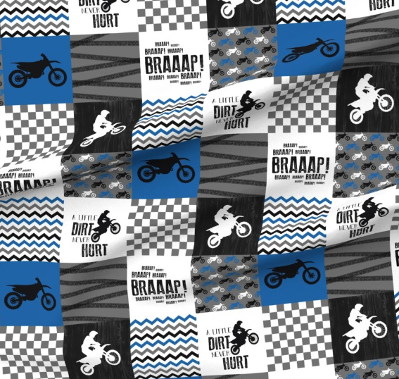 'BRAAAP Motocross ' Minky Panel 135cm x 90cm