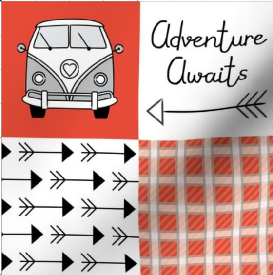 'Combi Road Trip ' Minky Piece 135cm wof x 70cm