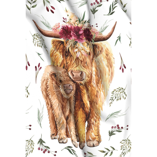 'Mama & Me ' Highland Cow Minky Panel 140cm x 95cm