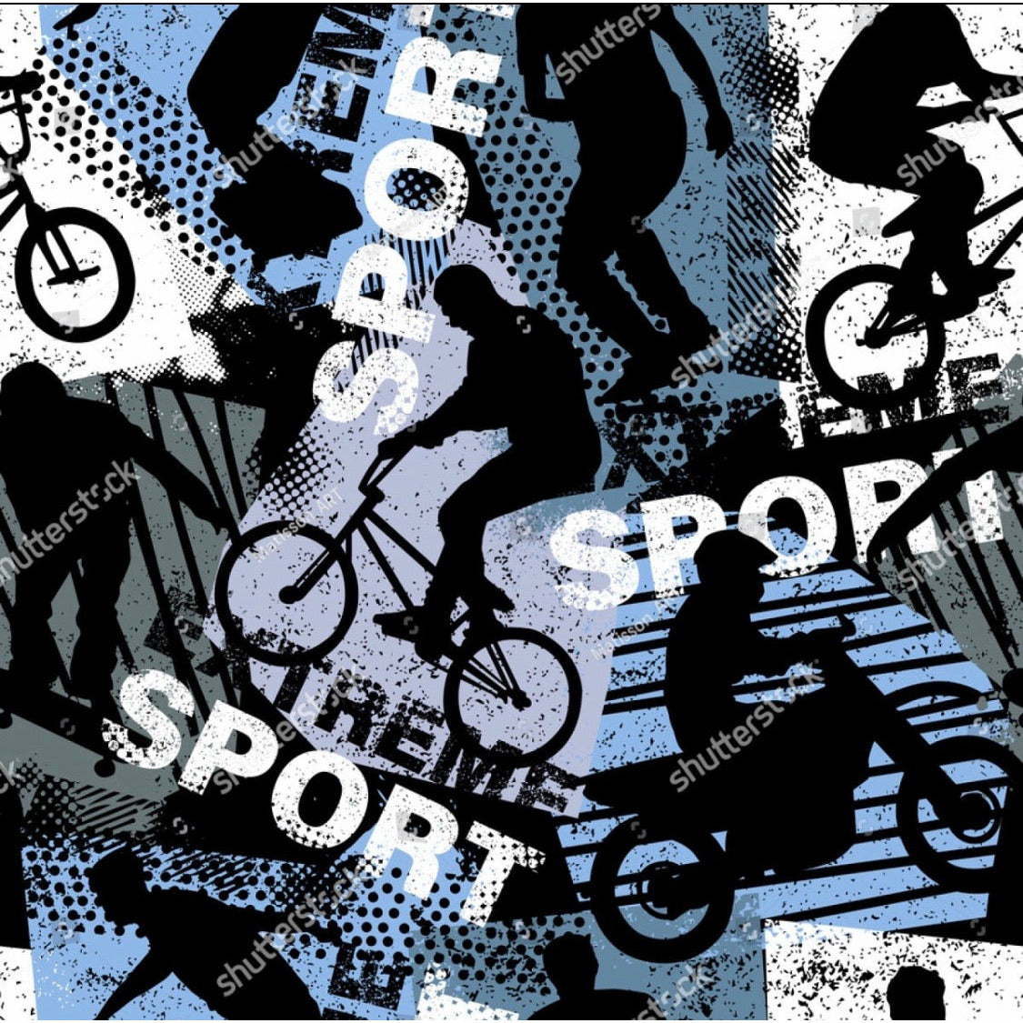 ‘Extreme Sports' in Blue 290GSM Minky per metre