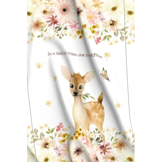 'Sweet Fawn ' Patchwork Minky Panel    108cm x 90cm  (+20cm floral strip)