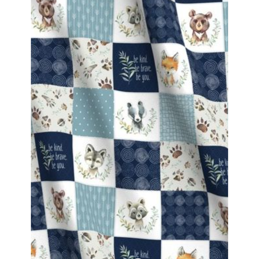 'Be Kind, Be Brave, Be you Woodland' Patchwork Minky Panel  140cm x 90cm
