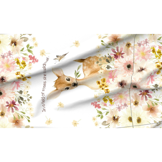 'Sweet Fawn ' Patchwork Minky Panel    108cm x 90cm  (+20cm floral strip)