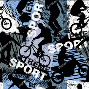 ‘Extreme Sports' in Blue 290GSM Minky per metre